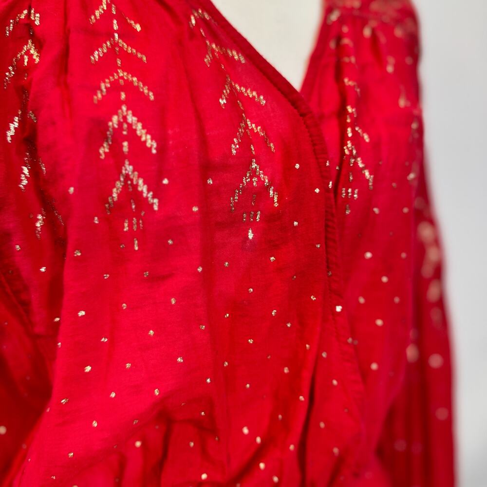 Free People Counting Stars Peasant Top Red Women's Medium Western Boho Festival - Picture 4 of 16